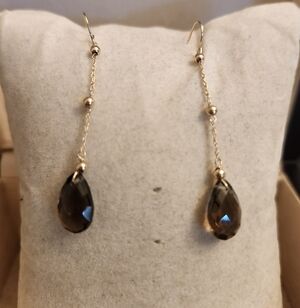 14kt Gold Drop Smoky Quartz Dangle Earrings - Women Jewelry